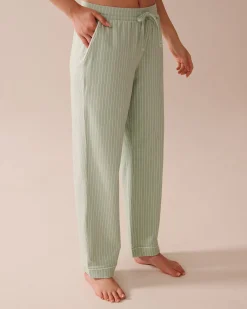 la Vie en Rose Cotton Pajamas|Bottoms>Cotton Pajama Pants Frosty Green Stripes