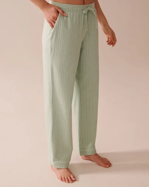 la Vie en Rose Cotton Pajamas|Bottoms>Cotton Pajama Pants Frosty Green Stripes