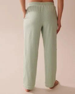 la Vie en Rose Cotton Pajamas|Bottoms>Cotton Pajama Pants Frosty Green Stripes