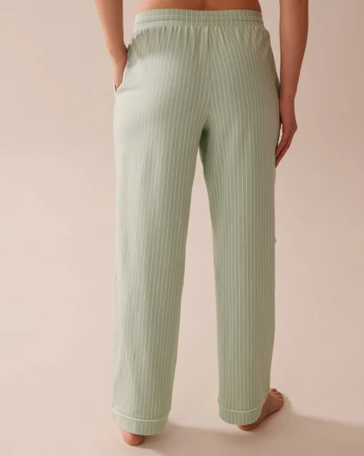 la Vie en Rose Cotton Pajamas|Bottoms>Cotton Pajama Pants Frosty Green Stripes