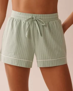 la Vie en Rose Cotton Pajamas|Bottoms>Cotton Pajama Shorts Frosty Green Stripes
