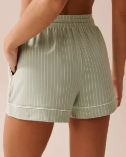la Vie en Rose Cotton Pajamas|Bottoms>Cotton Pajama Shorts Frosty Green Stripes