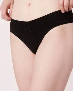la Vie en Rose Cotton Panties|Thong>Cotton Thong Panty Black