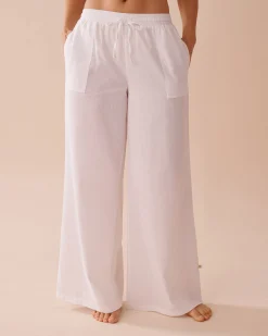 la Vie en Rose Always So Chic|Beachwear>Cotton-Linen Blend Wide Leg Pants White