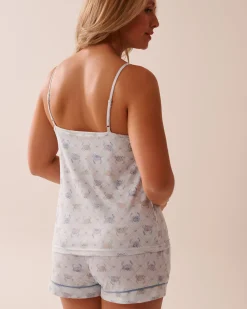 la Vie en Rose The Peachy Dream Collection|Tops>Crab Print Super Soft Cami with Shelf Bra Sea Blue/Crab
