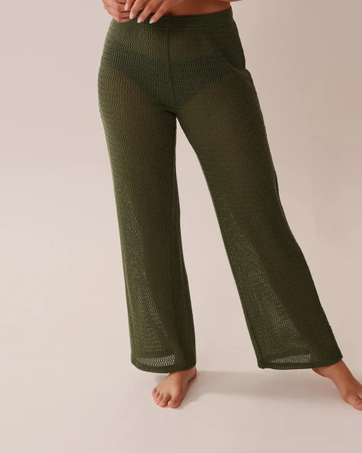 la Vie en Rose Texture Play|On Neutral Ground>Crochet Pants Olive Green