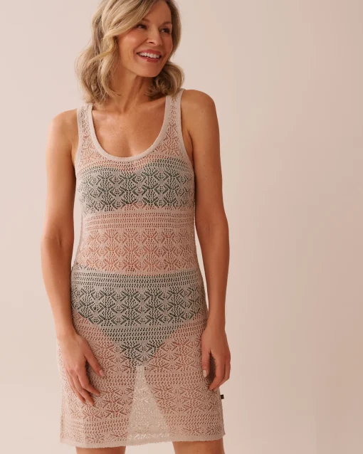 la Vie en Rose Texture Play|Beachwear>Crochet Sleeveless Dress Sand