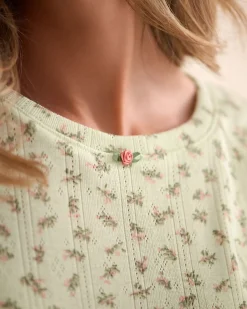 la Vie en Rose Tops>Ditsy Floral Print Lettuce Edge Pointelle T-shirt Small Bouquets