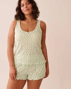 la Vie en Rose Tops>Ditsy Floral Print Lettuce Edge Pointelle Cami Small Bouquets
