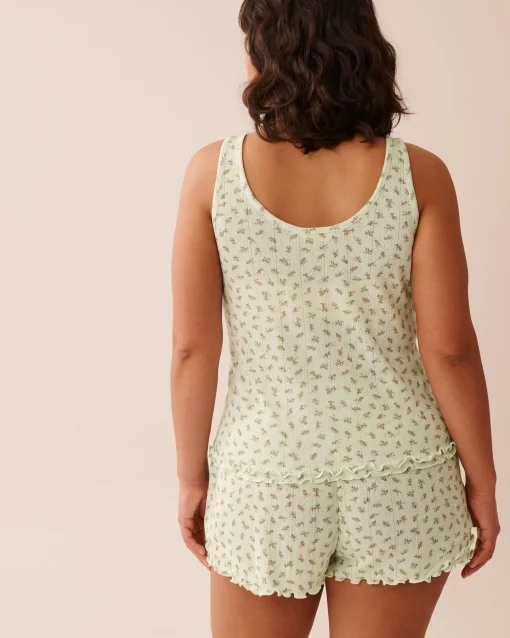 la Vie en Rose Tops>Ditsy Floral Print Lettuce Edge Pointelle Cami Small Bouquets