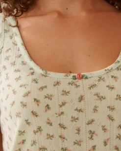 la Vie en Rose Tops></noscript>Ditsy Floral Print Lettuce Edge Pointelle Cami Small Bouquets