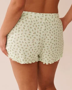 la Vie en Rose Bottoms></noscript>Ditsy Floral Print Lettuce Edge Pointelle Pajama Shorts Small Bouquets