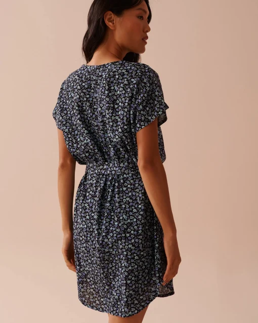 la Vie en Rose Beachwear>Floral Gauze Short Dress Periwinkle Flowers