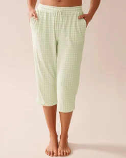 la Vie en Rose The Peachy Dream Collection|Bottoms>Gingham Print Super Soft Pajama Capris Green Gingham