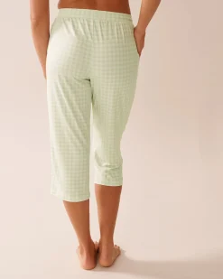la Vie en Rose The Peachy Dream Collection|Bottoms>Gingham Print Super Soft Pajama Capris Green Gingham