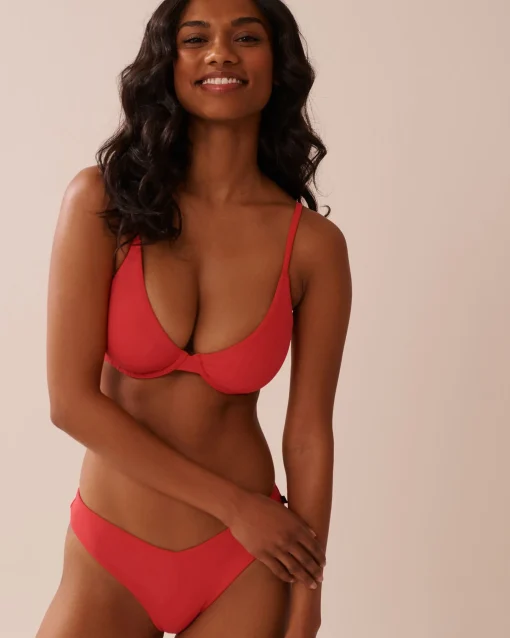 la Vie en Rose Texture Play|Summer Romance>HIBISCUS Ribbed Triangle Bikini Top Hibiscus Red