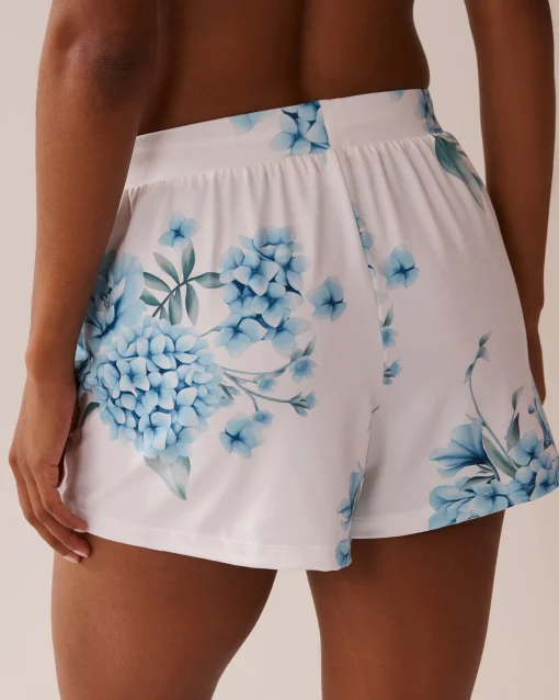 la Vie en Rose The Peachy Dream Collection|Bottoms>Hydrangea Print Super Soft Pajama Shorts Blue Hydrangea Garden