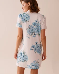 la Vie en Rose The Peachy Dream Collection|Nightshirts>Hydrangea Print Super Soft Button-down Sleepshirt Blue Hydrangea Garden