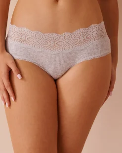 la Vie en Rose Hiphugger>Lace Trim Ribbed Hiphugger Panty Grey