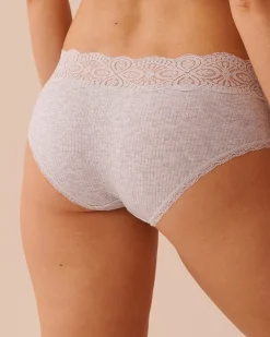 la Vie en Rose Hiphugger>Lace Trim Ribbed Hiphugger Panty Grey