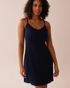 la Vie en Rose Nightshirts></noscript>Lace Trim Ribbed Jersey Nightie Navy Blue
