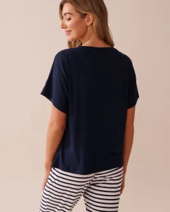 la Vie en Rose The Peachy Dream Collection|Tops>Lemon Print Super Soft Loose Fit T-shirt Navy Blue