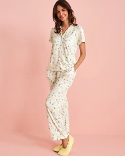 la Vie en Rose The Peachy Dream Collection|Bottoms>Lemon Print Super Soft Pajama Pants White/Lemons