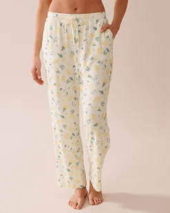 la Vie en Rose The Peachy Dream Collection|Bottoms>Lemon Print Super Soft Pajama Pants White/Lemons