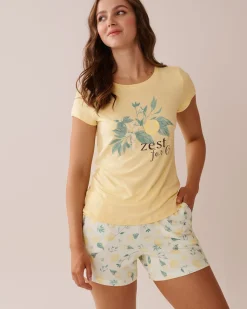 la Vie en Rose The Peachy Dream Collection|Tops>Lemon Print Super Soft T-shirt Lemon Yellow
