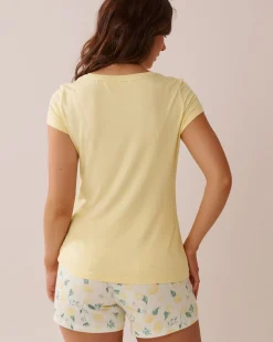 la Vie en Rose The Peachy Dream Collection|Tops>Lemon Print Super Soft T-shirt Lemon Yellow