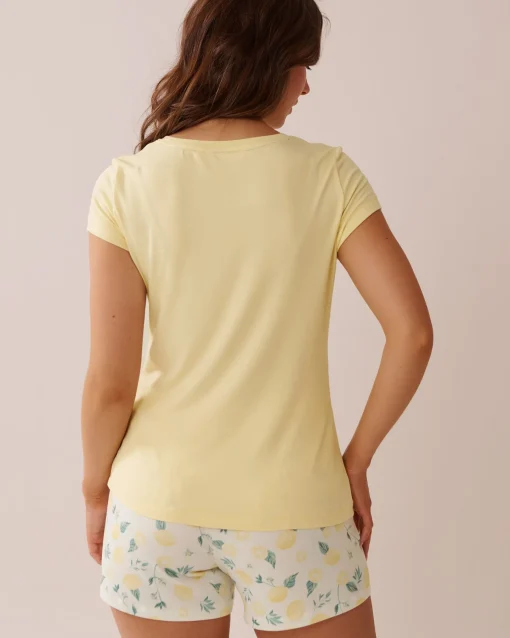 la Vie en Rose The Peachy Dream Collection|Tops>Lemon Print Super Soft T-shirt Lemon Yellow