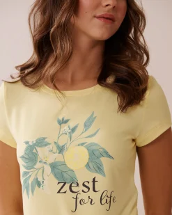 la Vie en Rose The Peachy Dream Collection|Tops></noscript>Lemon Print Super Soft T-shirt Lemon Yellow