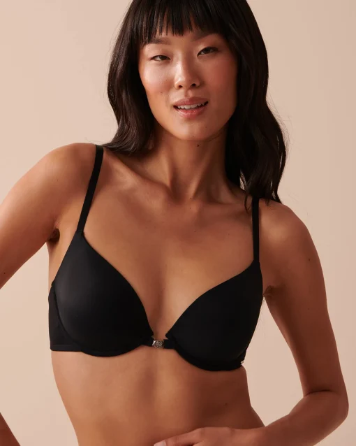 la Vie en Rose Demi Cup|Lightly Lined>Lightly Lined Front Closure Demi Bra Black