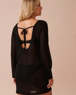 la Vie en Rose Always So Chic|Texture Play>Long Sleeve Crochet Tunic Black