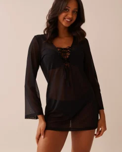 la Vie en Rose Beachwear|Always So Chic>Mesh Long Sleeve Tunic Black