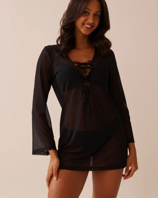 la Vie en Rose Beachwear|Always So Chic>Mesh Long Sleeve Tunic Black