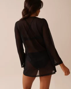 la Vie en Rose Beachwear|Always So Chic>Mesh Long Sleeve Tunic Black