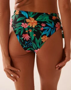 la Vie en Rose Bottoms>Lace Up High Waist Cheeky Bikini Bottom Midnight Tropics