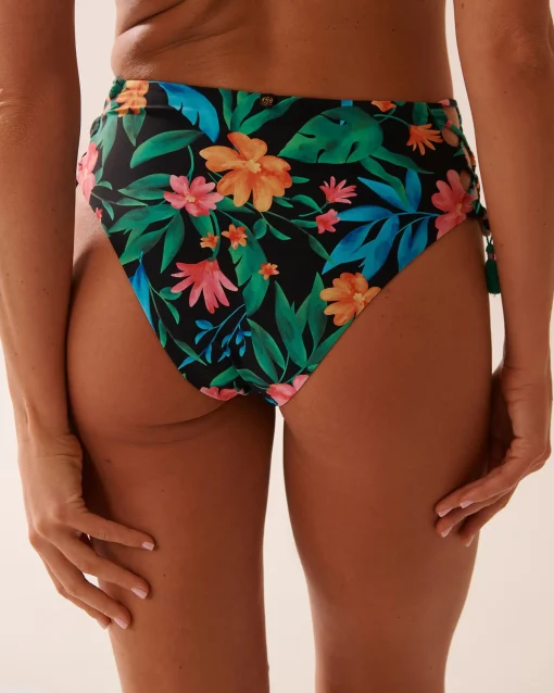 la Vie en Rose Bottoms>Lace Up High Waist Cheeky Bikini Bottom Midnight Tropics