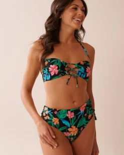 la Vie en Rose Bottoms></noscript>Lace Up High Waist Cheeky Bikini Bottom Midnight Tropics