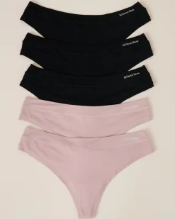 la Vie en Rose Panty Packs|Thong>5-Pack Modal Thong Panty Black/Shadow Grey