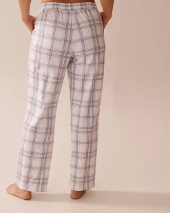 la Vie en Rose Cotton Pajamas|Bottoms>Peach Plaid Cotton Pajama Pants Peach & Blue Stripe