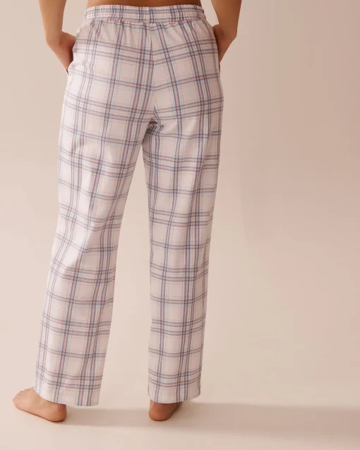 la Vie en Rose Cotton Pajamas|Bottoms>Peach Plaid Cotton Pajama Pants Peach & Blue Stripe