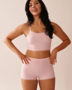 la Vie en Rose Modal Pajamas|Tops>Ribbed Modal and Lace Trim Crop Cami Peony Pink