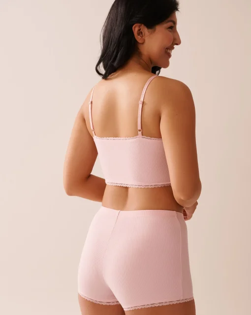 la Vie en Rose Modal Pajamas|Tops>Ribbed Modal and Lace Trim Crop Cami Peony Pink
