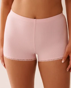 la Vie en Rose Modal Pajamas|Bottoms>Ribbed Modal and Lace Trim Shorts Peony Pink