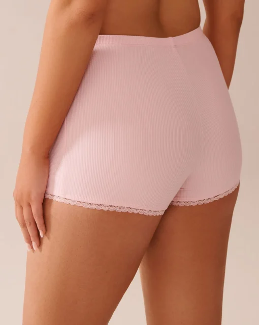la Vie en Rose Modal Pajamas|Bottoms>Ribbed Modal and Lace Trim Shorts Peony Pink