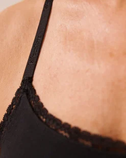 la Vie en Rose Modal Pajamas|Tops></noscript>Ribbed Modal and Lace Trim Crop Cami Black