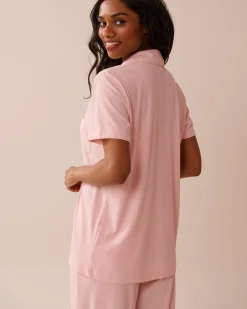 la Vie en Rose Tops|Modal Pajamas></noscript>Ribbed Modal Button-down Shirt Peony Pink