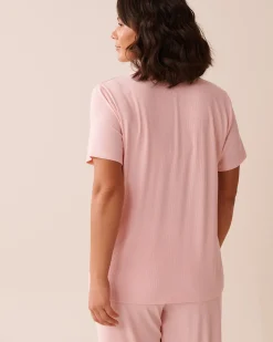 la Vie en Rose Tops|Modal Pajamas></noscript>Ribbed Modal Button-down Shirt Peony Pink